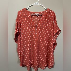 Maurice’s Zipper Blouse - light salmon pink/cream pattern/size 2X